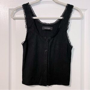 Reformation Black Ruffle Ribbed Cropped Tank Top